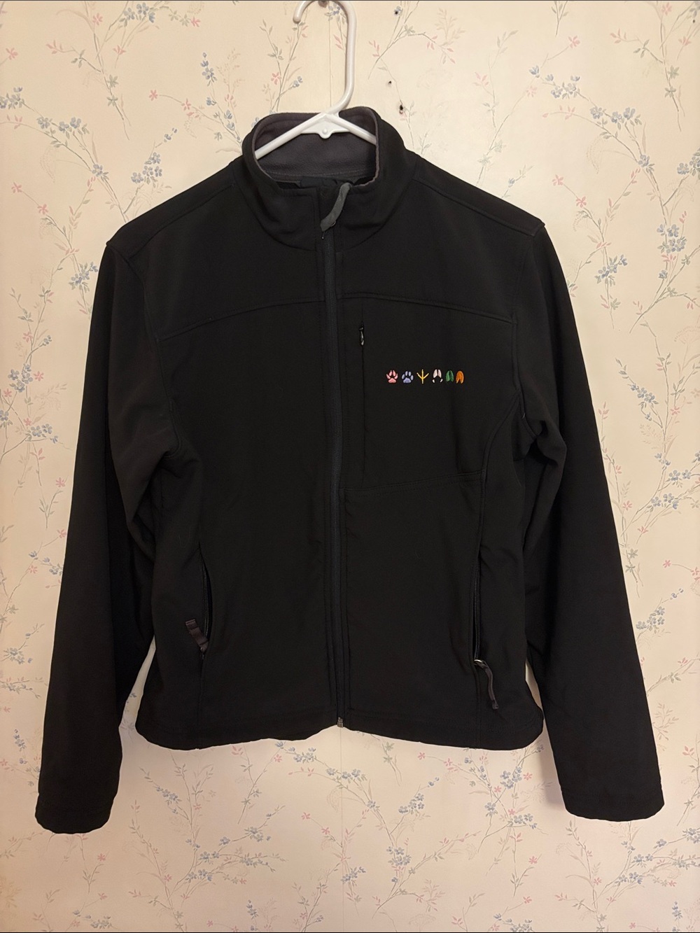 Black Women's Softshell Jacket with Multicolor Embroidery